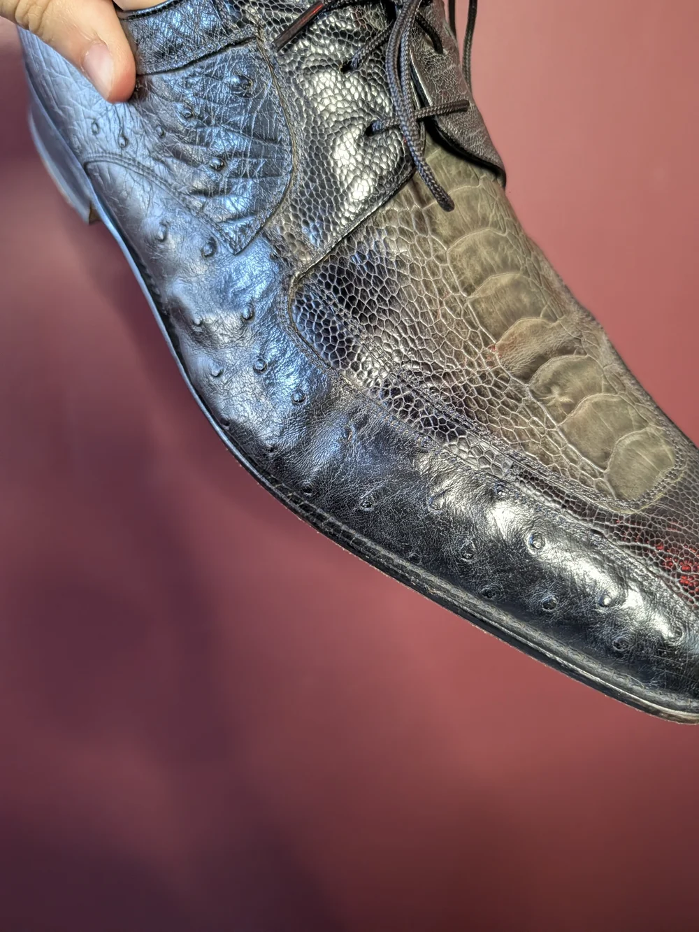 MEZLAN PLATINUM Ostrich & Alligator Exotic Leather Square Toe Derby Shoes Spain